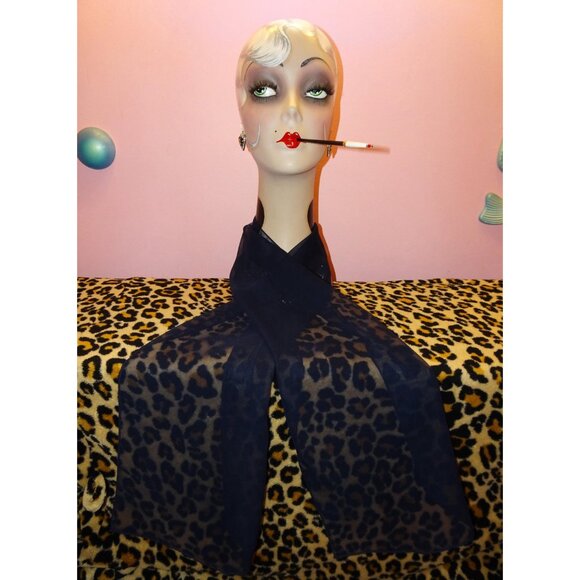 Vintage Dark Navy Blue Sheer Nylon Neck Scarf pinup retro rockabilly head wrap - Picture 3 of 15